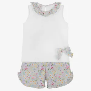 Paz Rodriguez White & Blue Floral Shorts Set