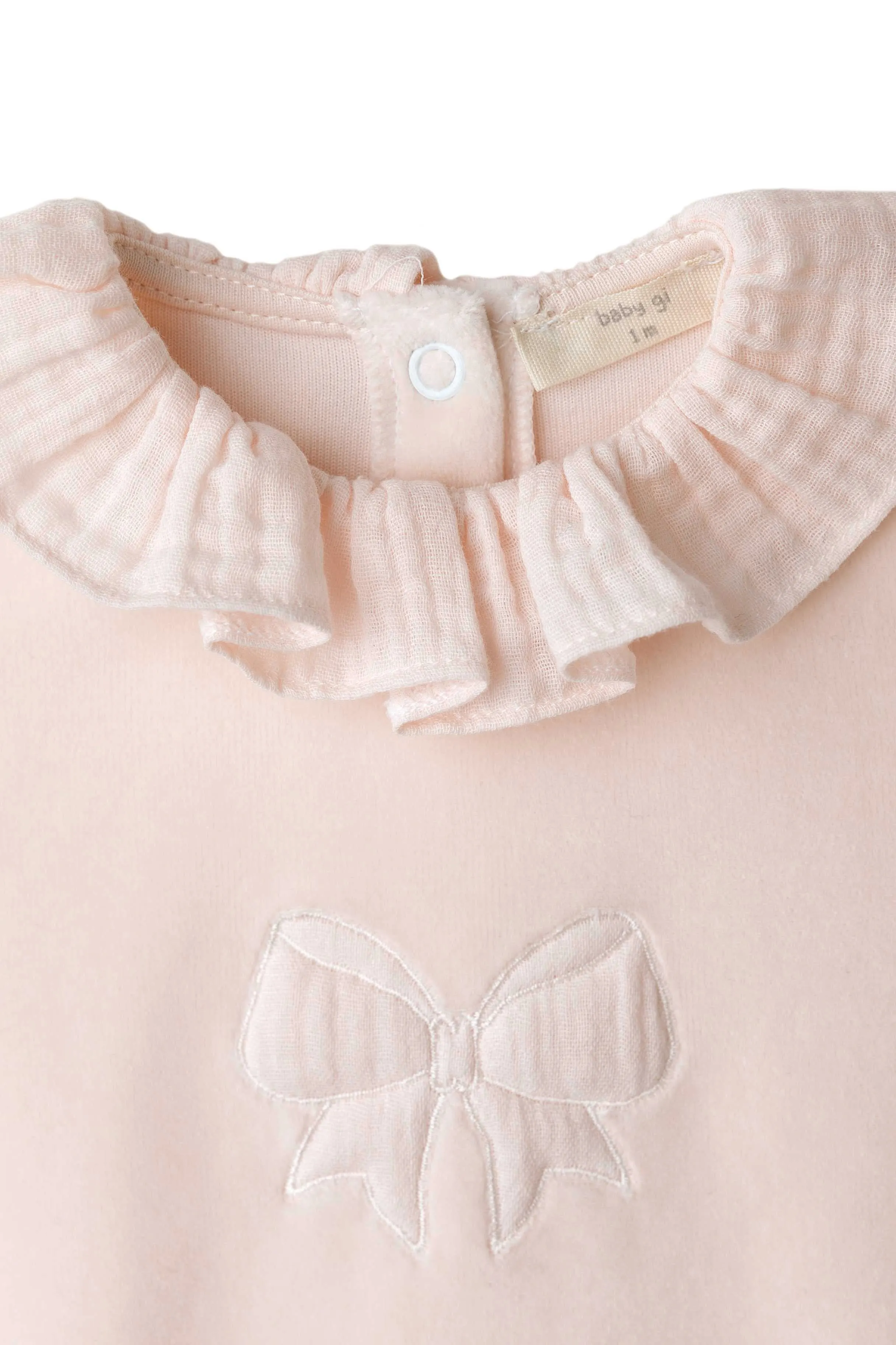 Peach Velour Bow Sleepsuit