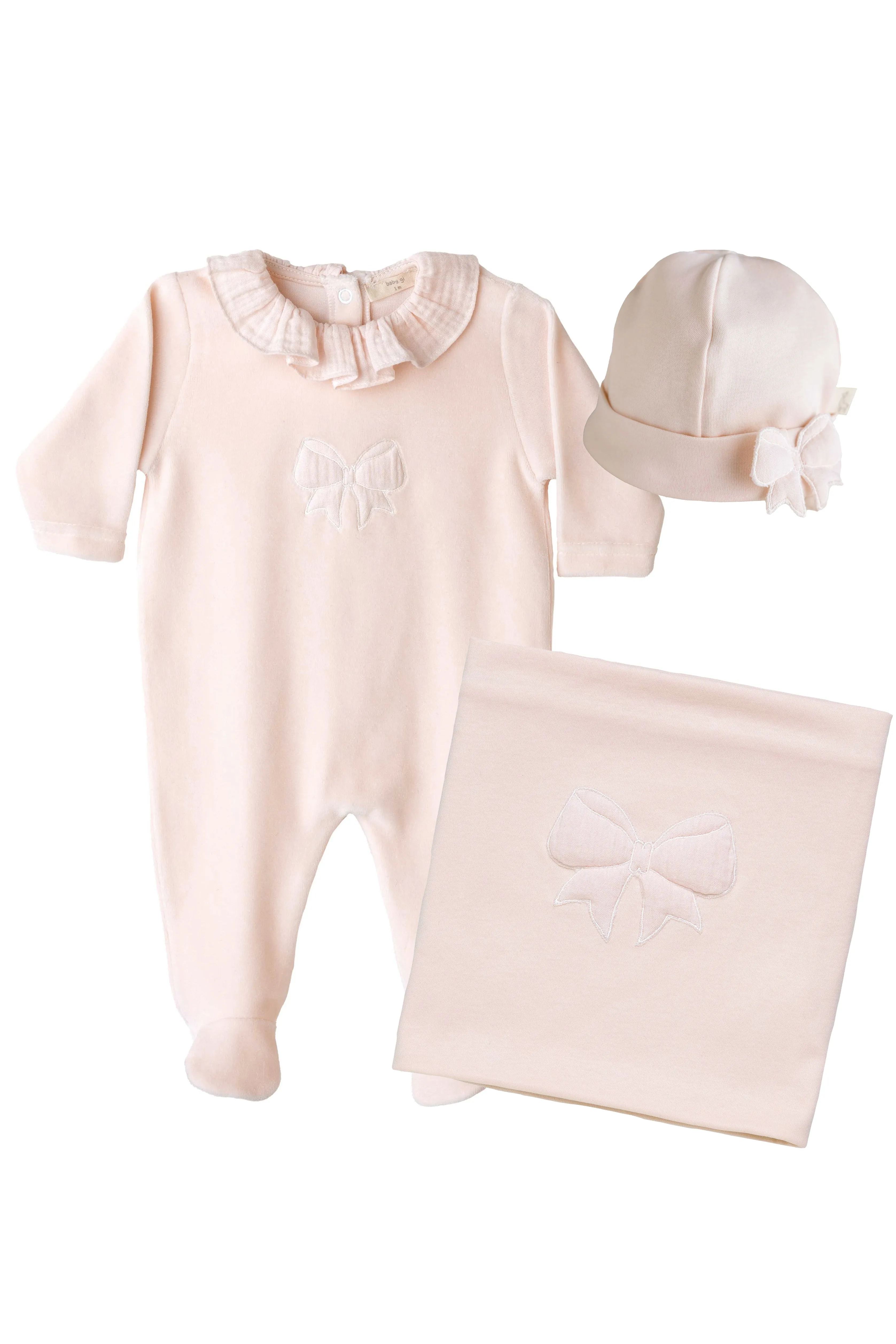 Peach Velour Sleepsuit Beanie Hat