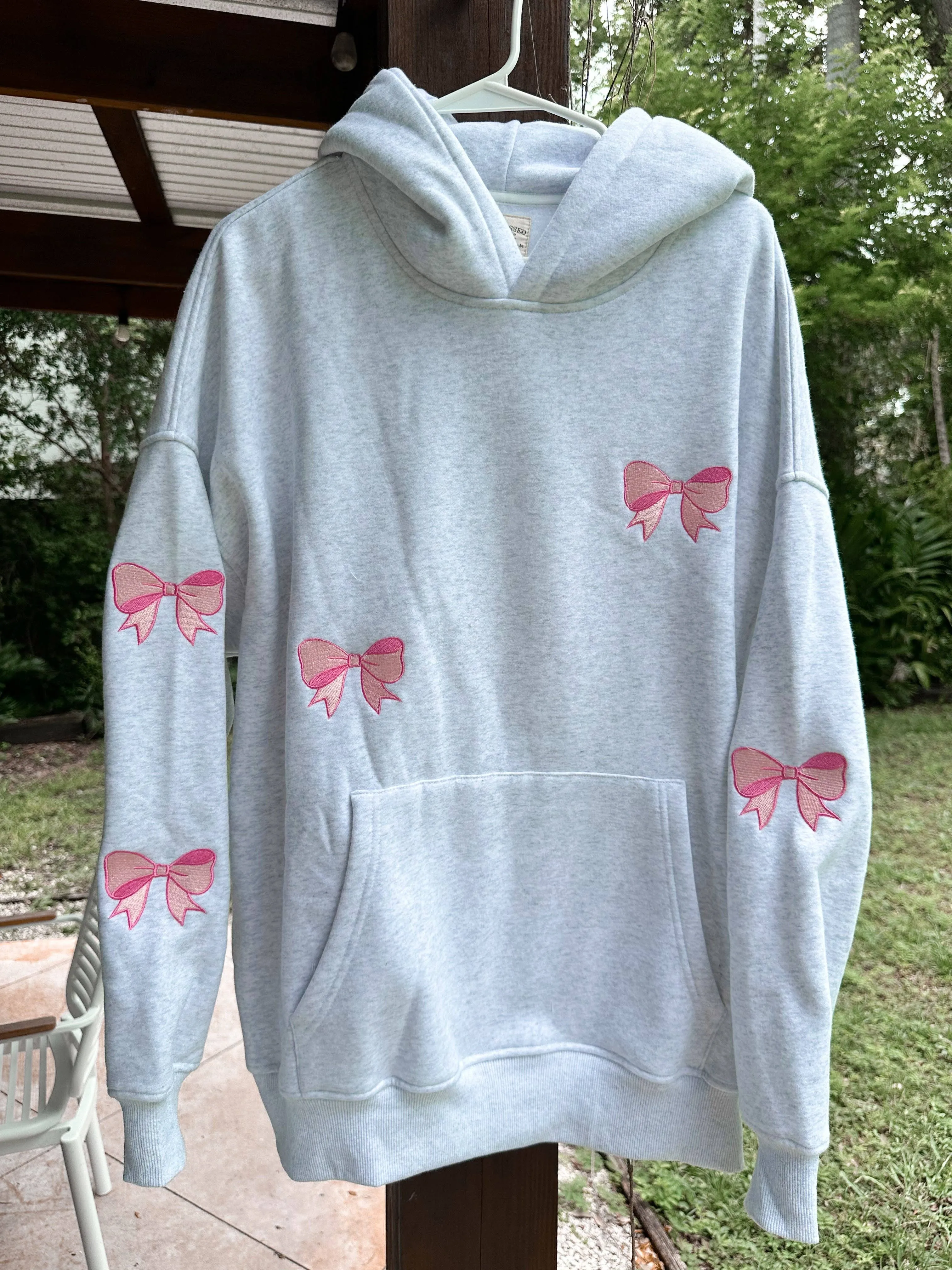 Pearl Grey Embroidered Bow Sunkissed Coconut Hoodie