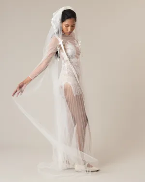 PERLA EMBROIDERY BEADED SATIN TIES VEIL