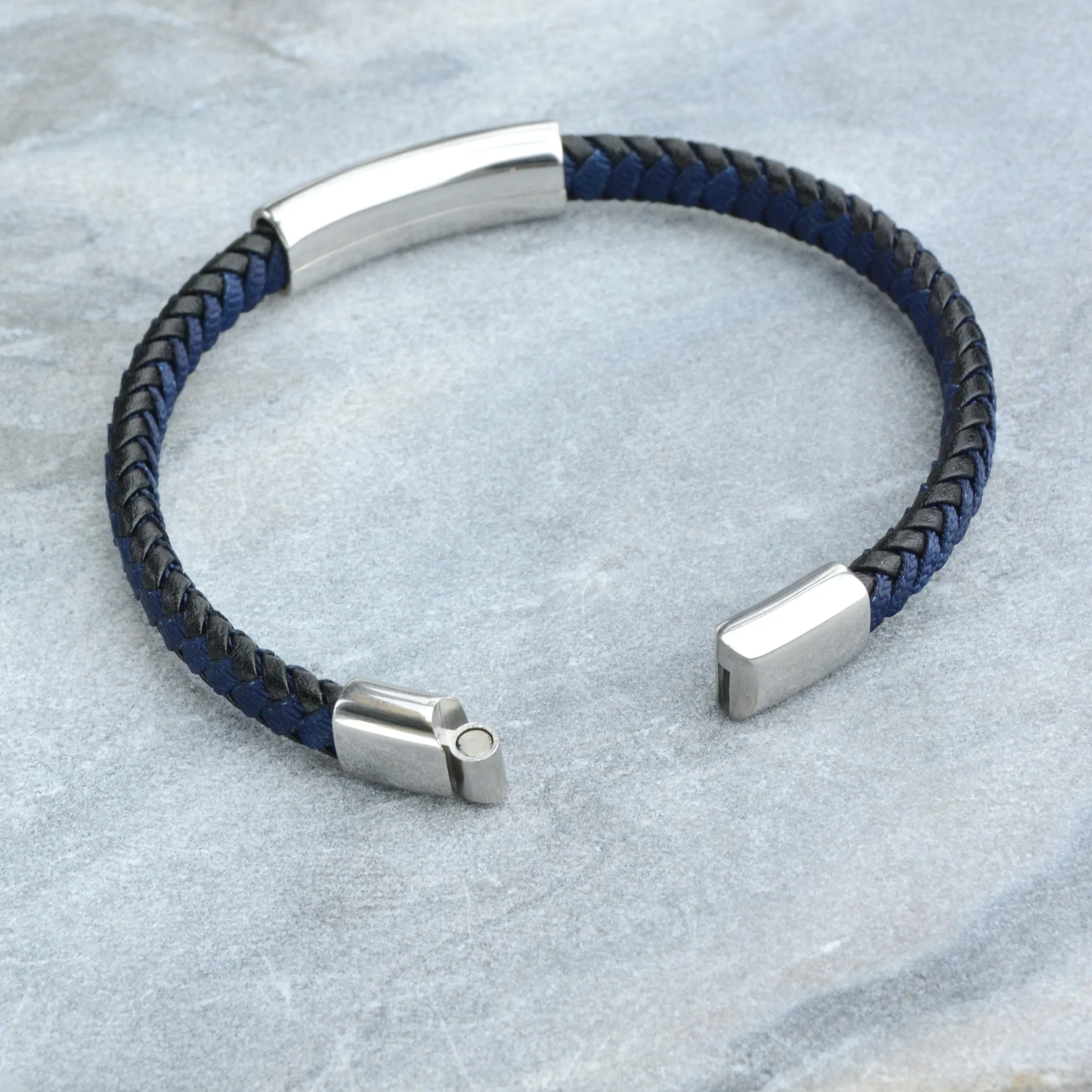 Personalised Men's Leather And Cotton Sliding Bar Bracelet