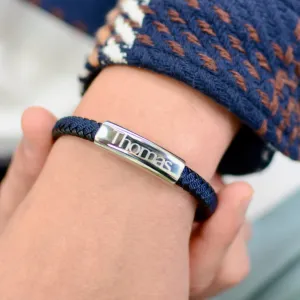 Personalised Men's Leather And Cotton Sliding Bar Bracelet