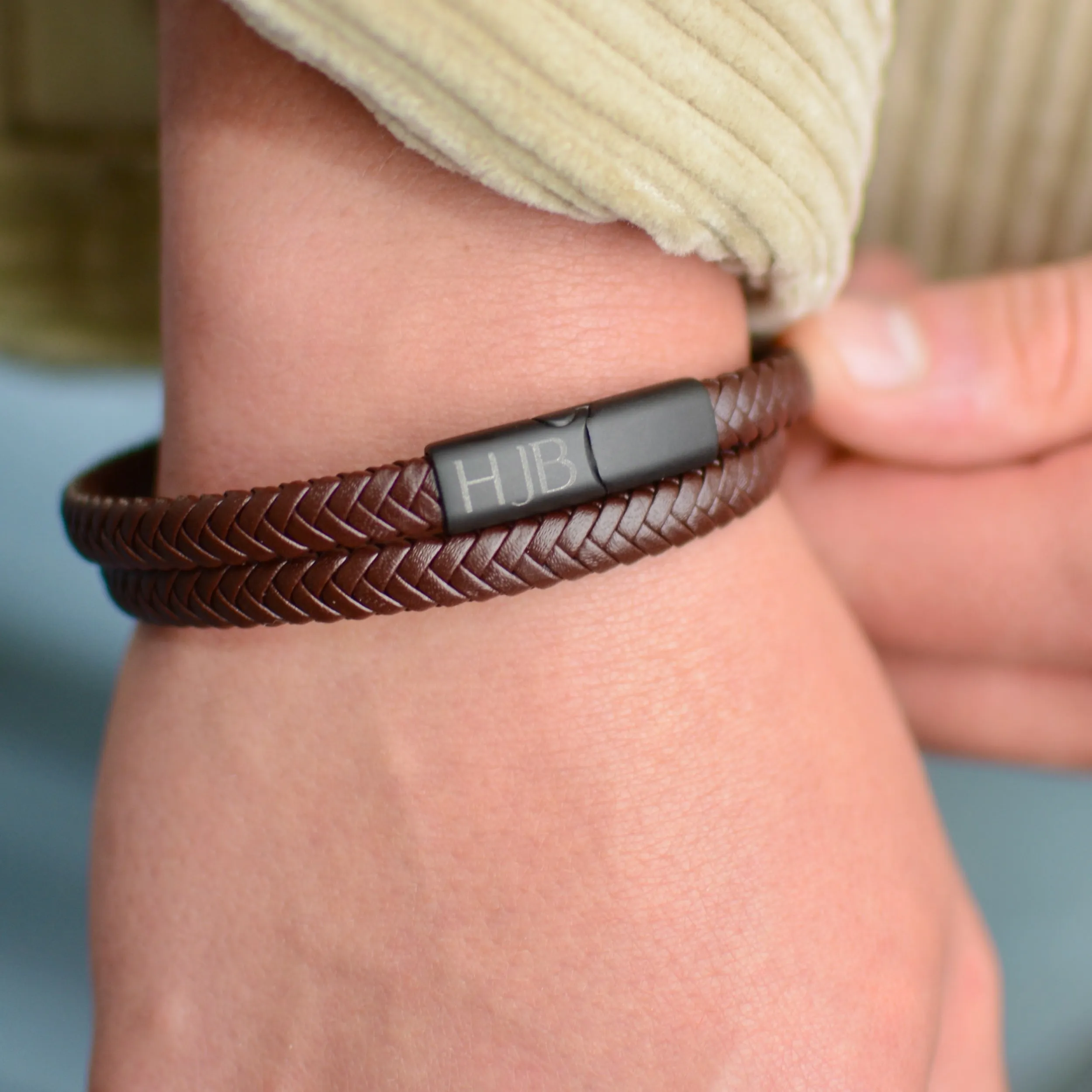 Personalised Men's Recycled Leather Double Wrap Bracelet