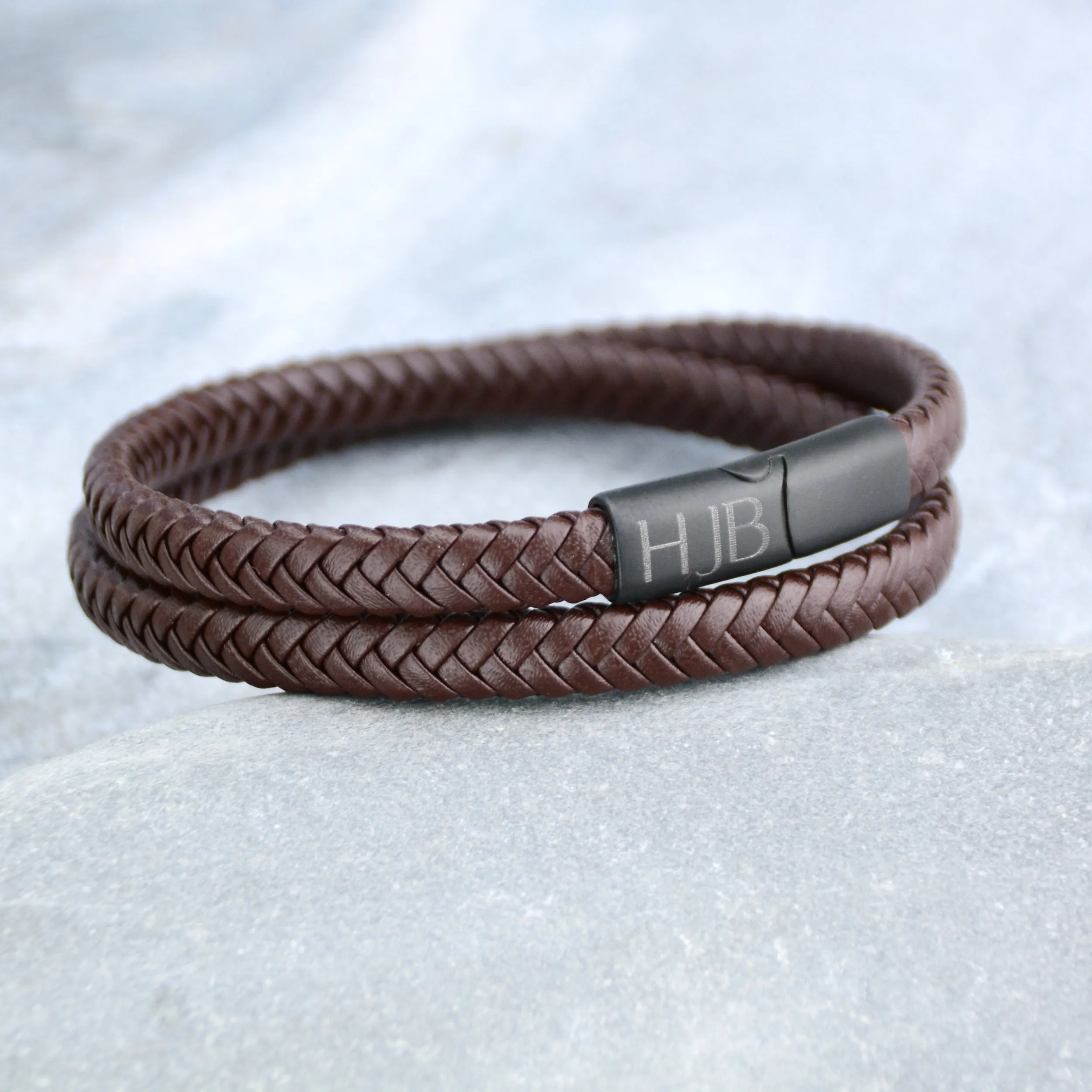 Personalised Men's Recycled Leather Double Wrap Bracelet