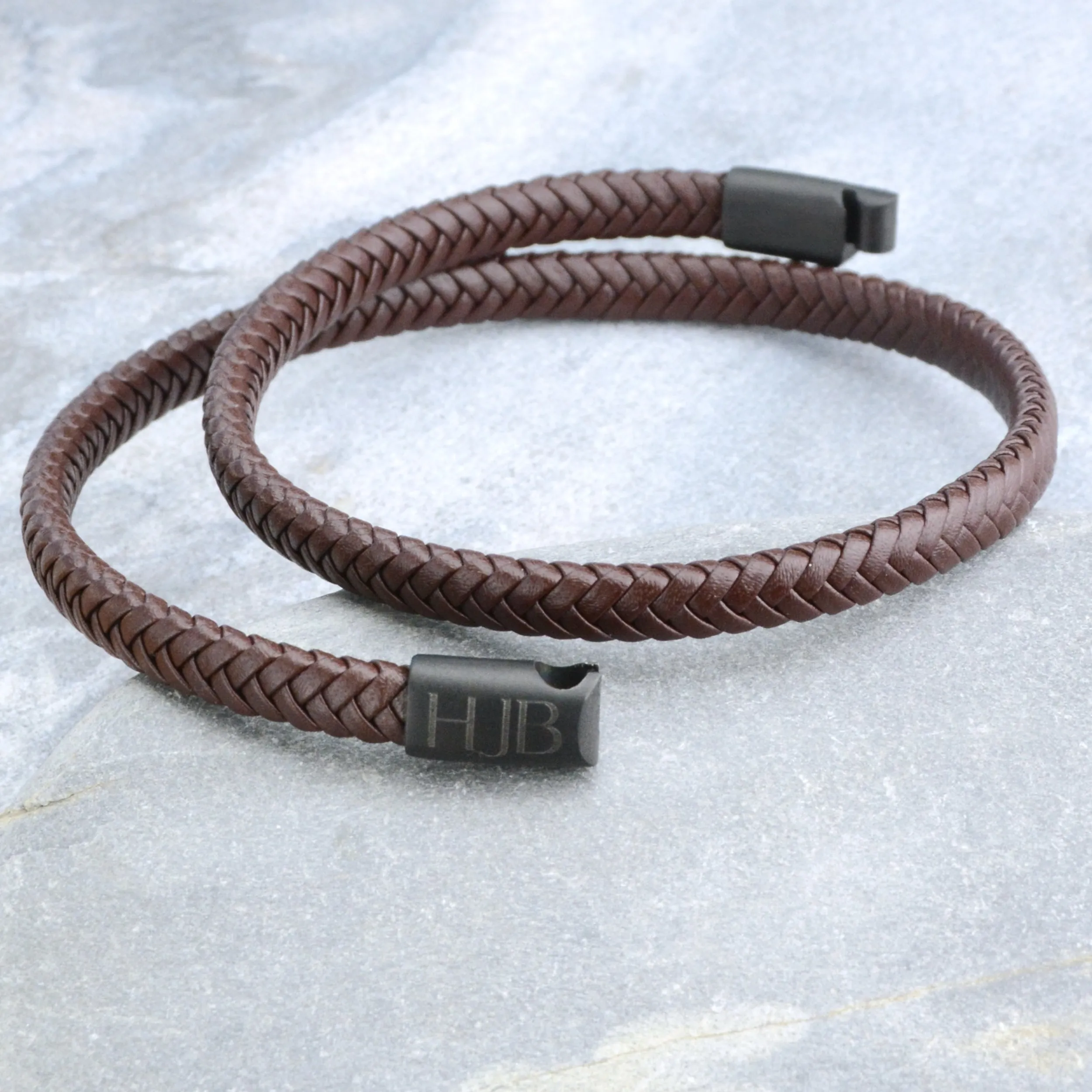 Personalised Men's Recycled Leather Double Wrap Bracelet