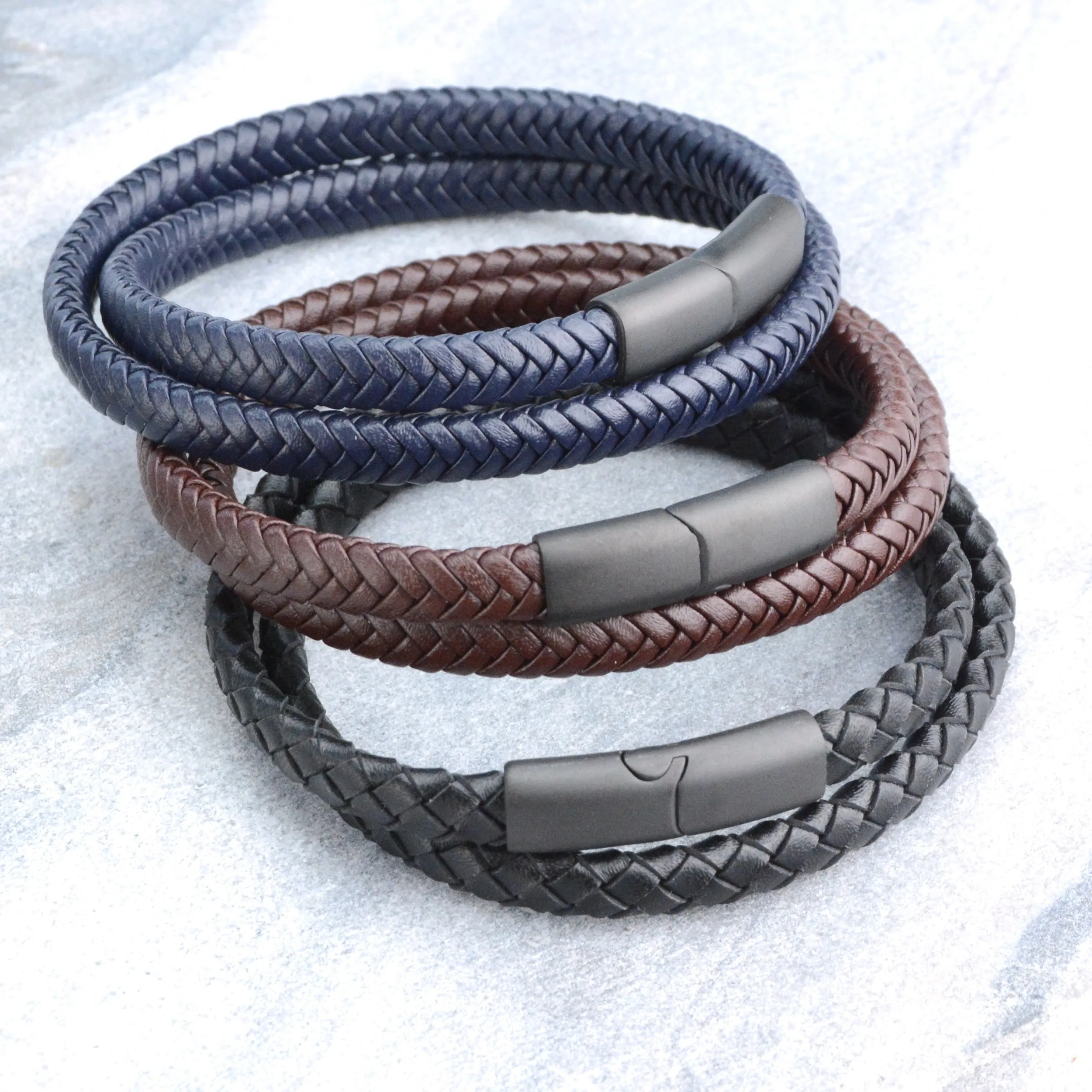 Personalised Men's Recycled Leather Double Wrap Bracelet