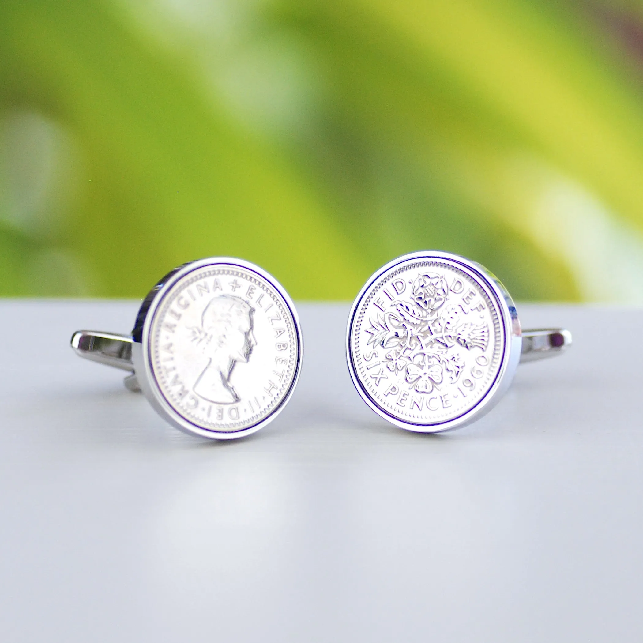 Personalised Sixpence Coin Birthday Cufflinks 1947 to 1967