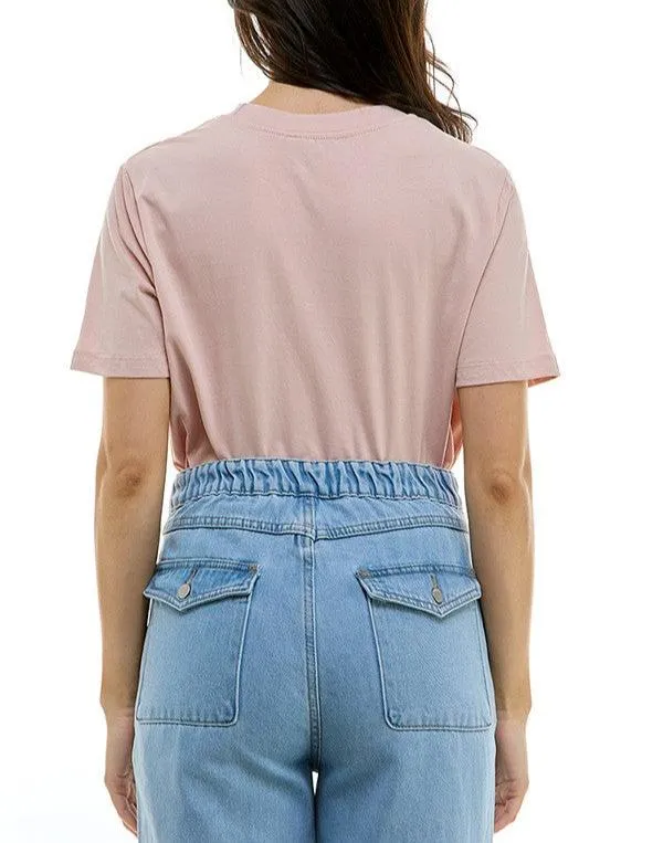 Pink Bow Embellished T-shirt