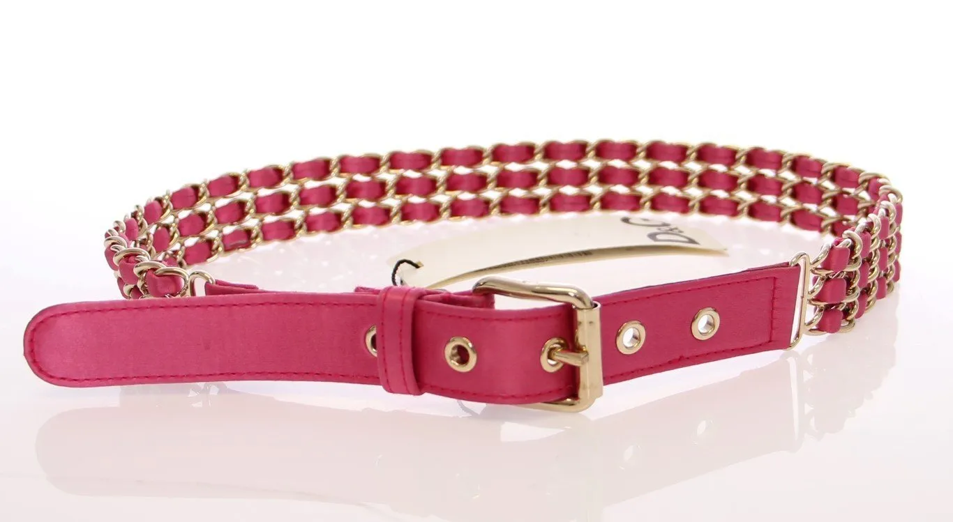 Pink Silk Metal Logo Belt