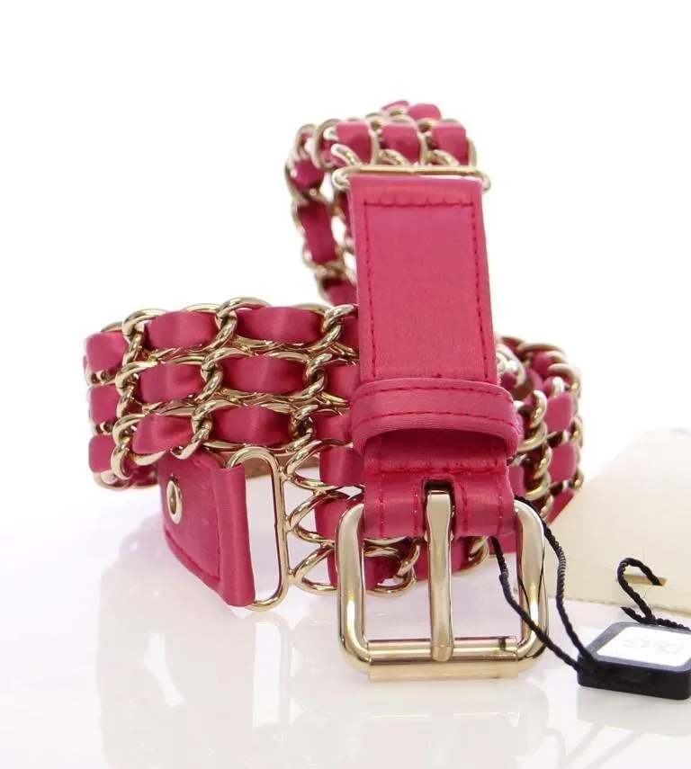 Pink Silk Metal Logo Belt