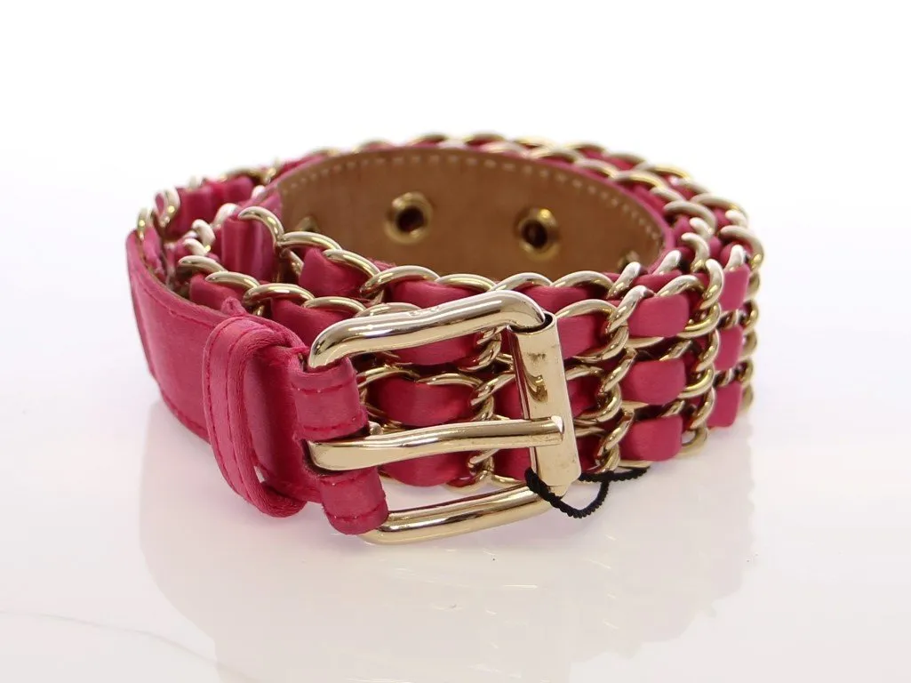 Pink Silk Metal Logo Belt
