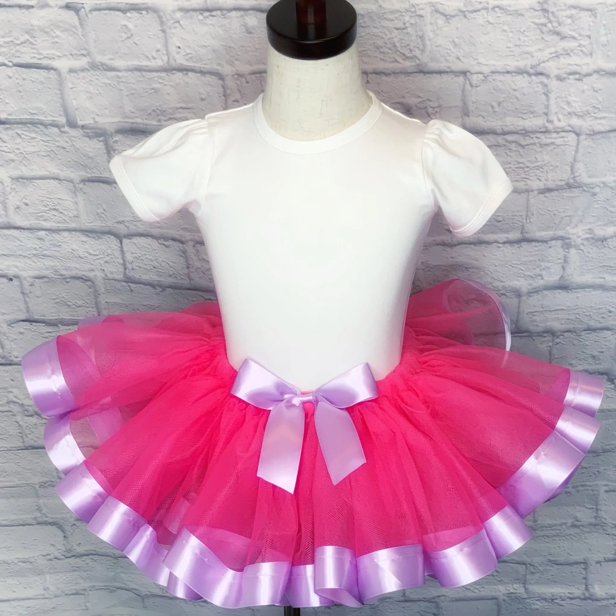 Pink Tutu / Lavender Ribbon Trim & Bow