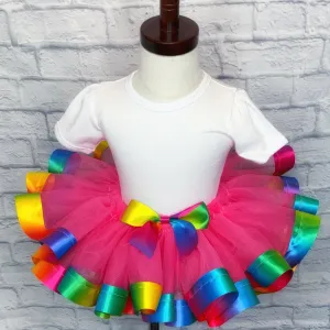 Pink Tutu / MultiColor Ribbon Trim & Bow