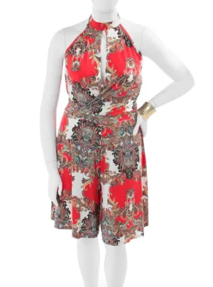 Plus Size Vintage Inspired Print Orange Romper