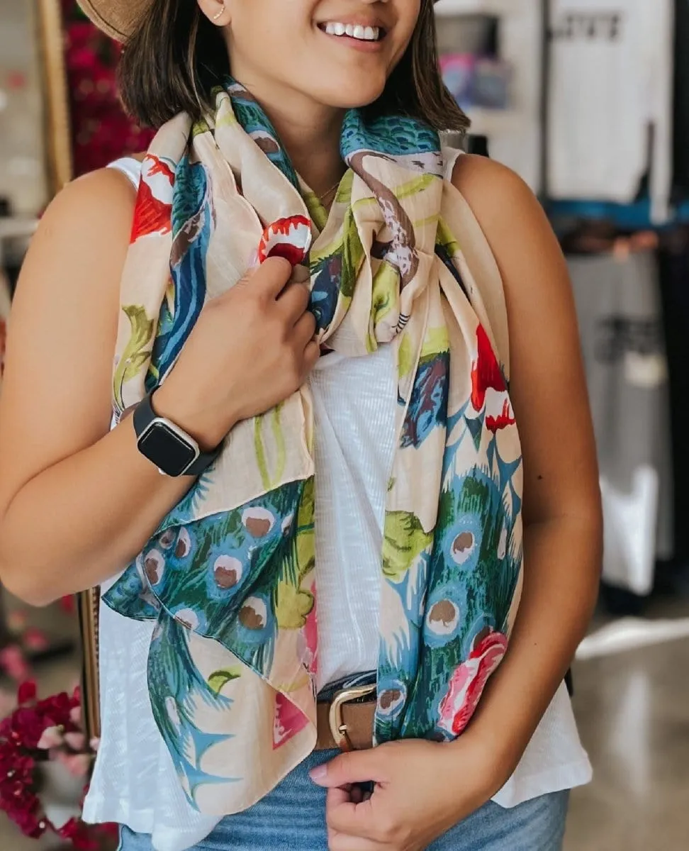 Poppies and Peacocks Scarf