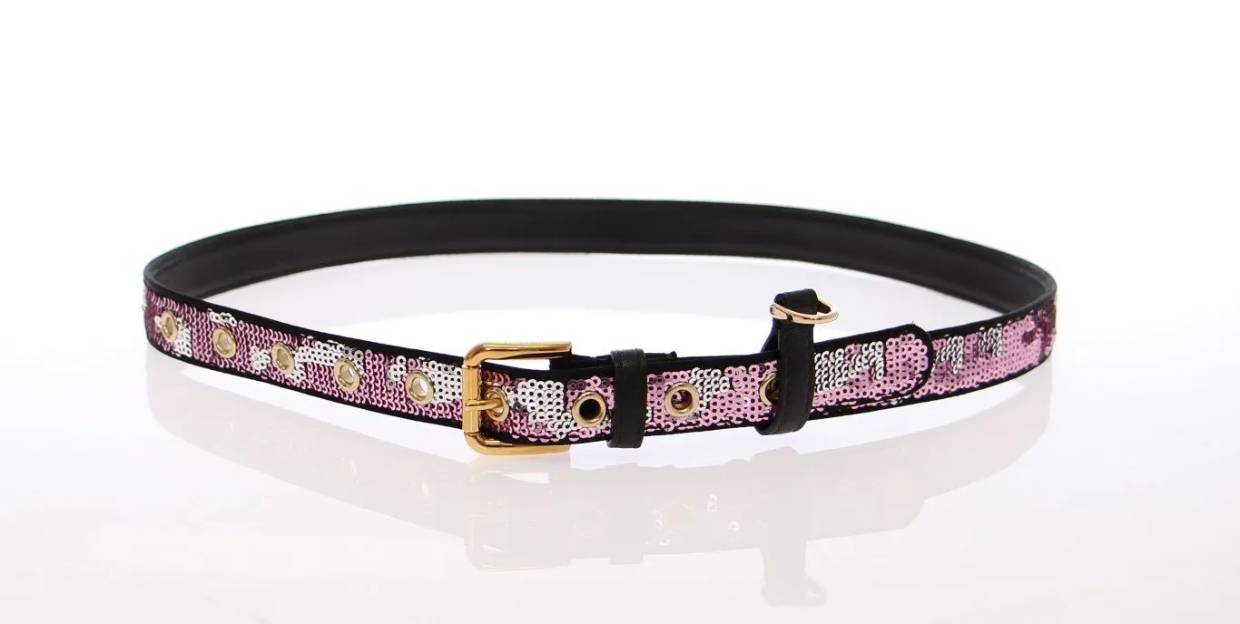 Purple Silk Sequined Logo Belt