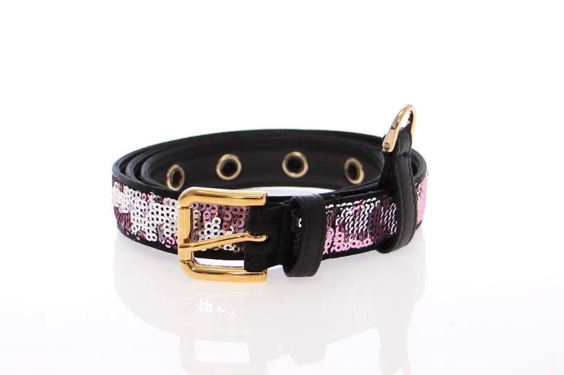 Purple Silk Sequined Logo Belt