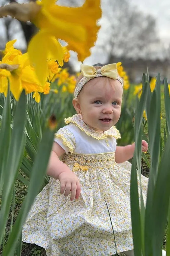 "Farrah" Lemon Floral Dress, Bloomers & Headband