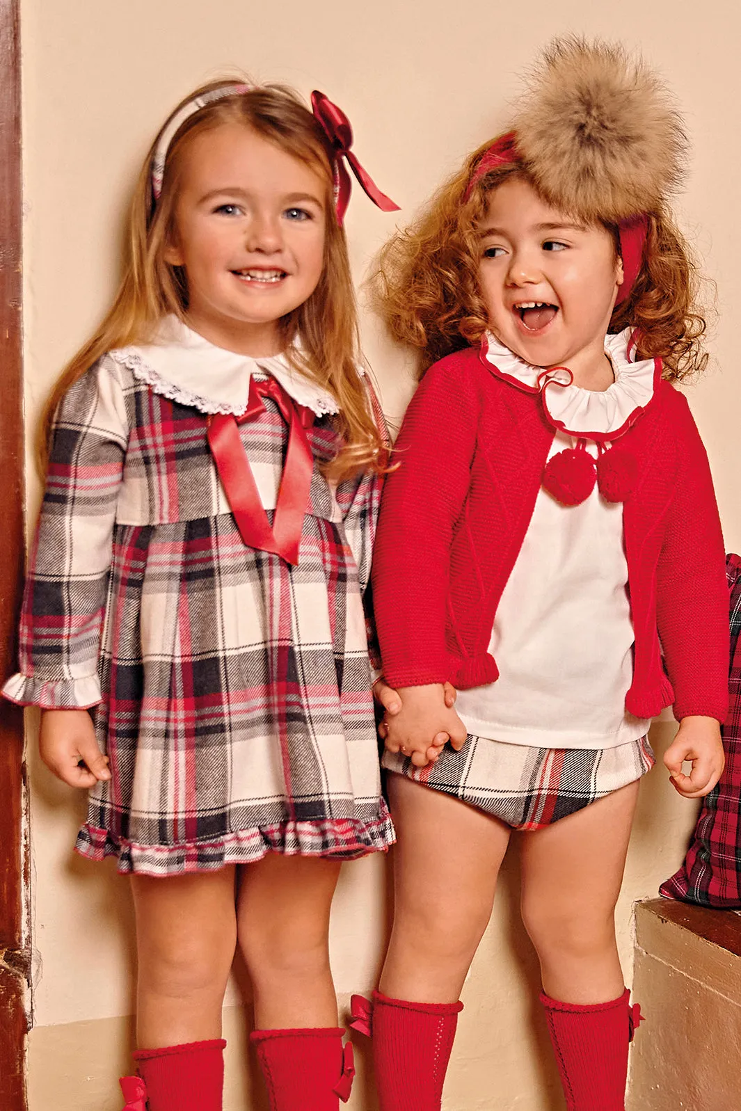 "Ines" Grey & Red Tartan Dress