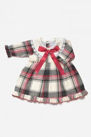 "Ines" Grey & Red Tartan Dress