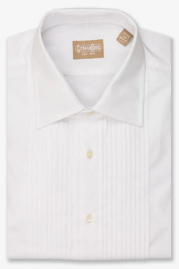 "Oliver" White Pleated Laydown Tuxedo Shirt