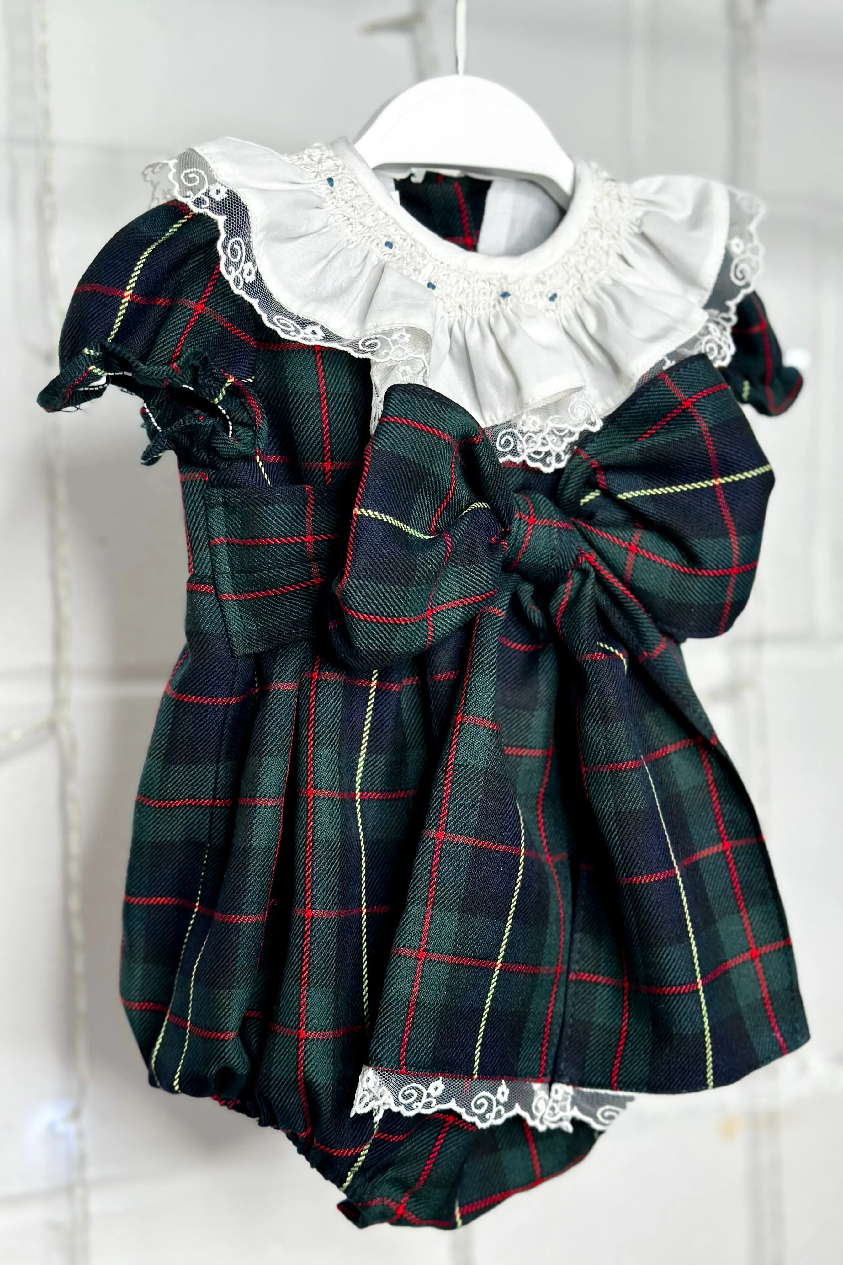 "Roxy" Bottle Green Tartan Romper