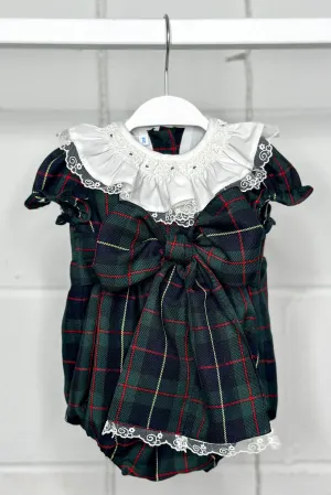 "Roxy" Bottle Green Tartan Romper
