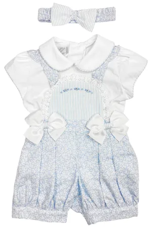 "Thalia" Blue Floral Blouse, Dungaree & Headband