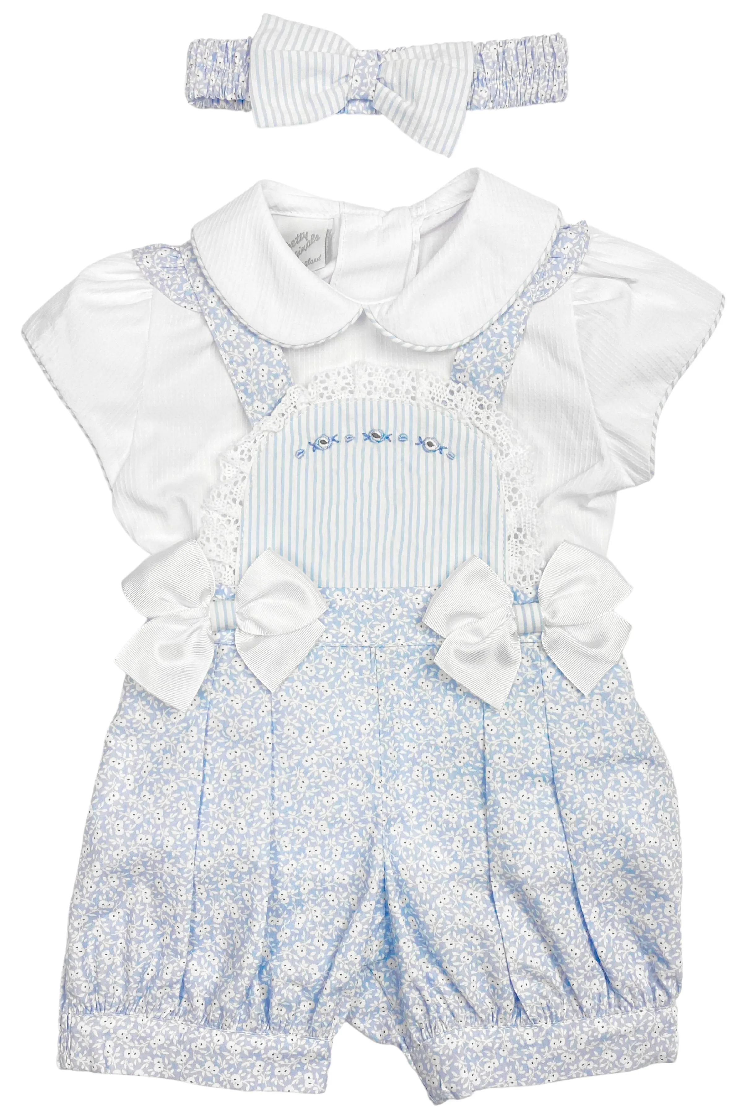 "Thalia" Blue Floral Blouse, Dungaree & Headband