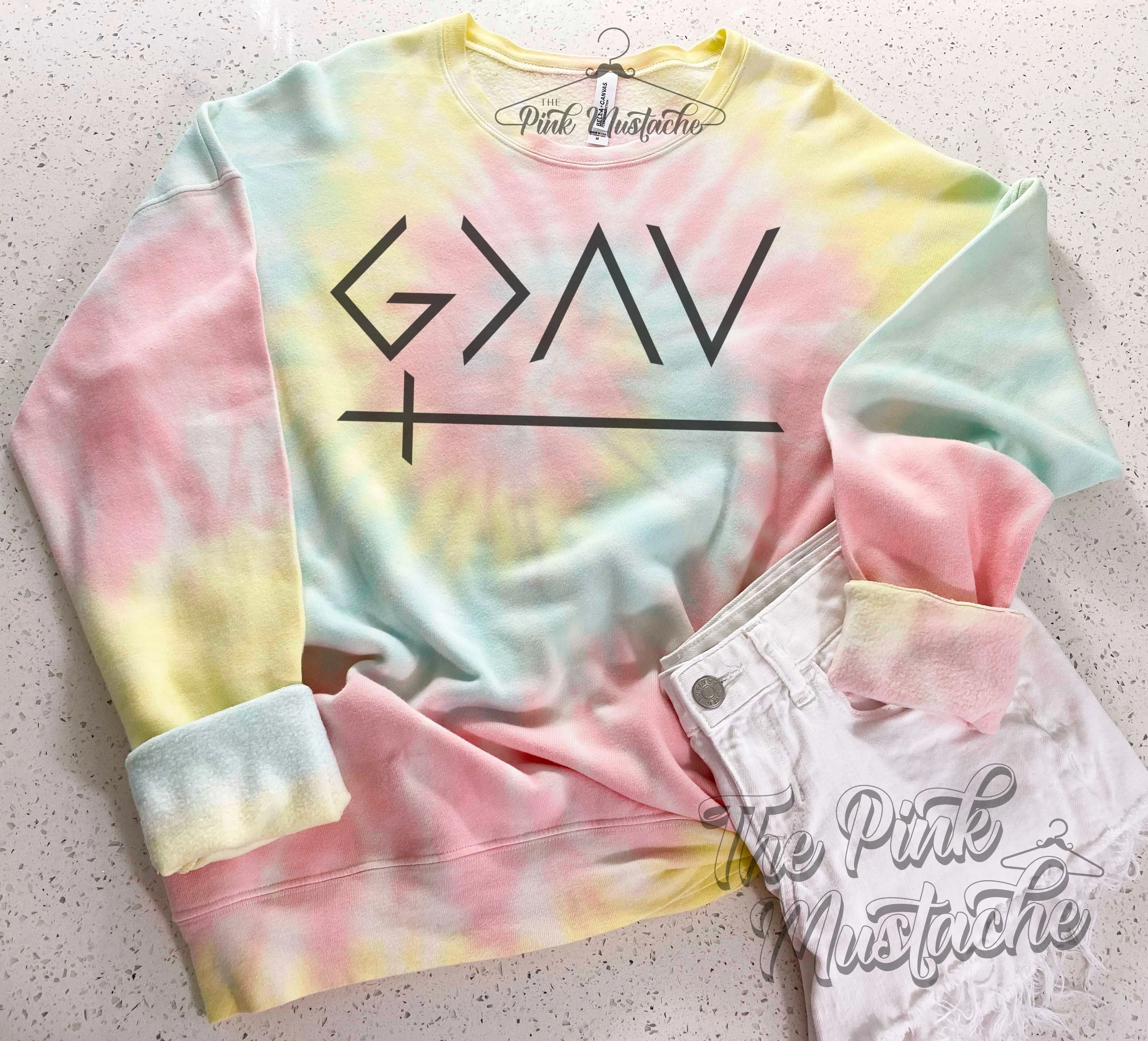 Rainbow Softstyle Sweatshirt - Quality Sweatshirt - God Is Greater Than My Highest Highs and My Lowest Lows Cross Sweatshirt