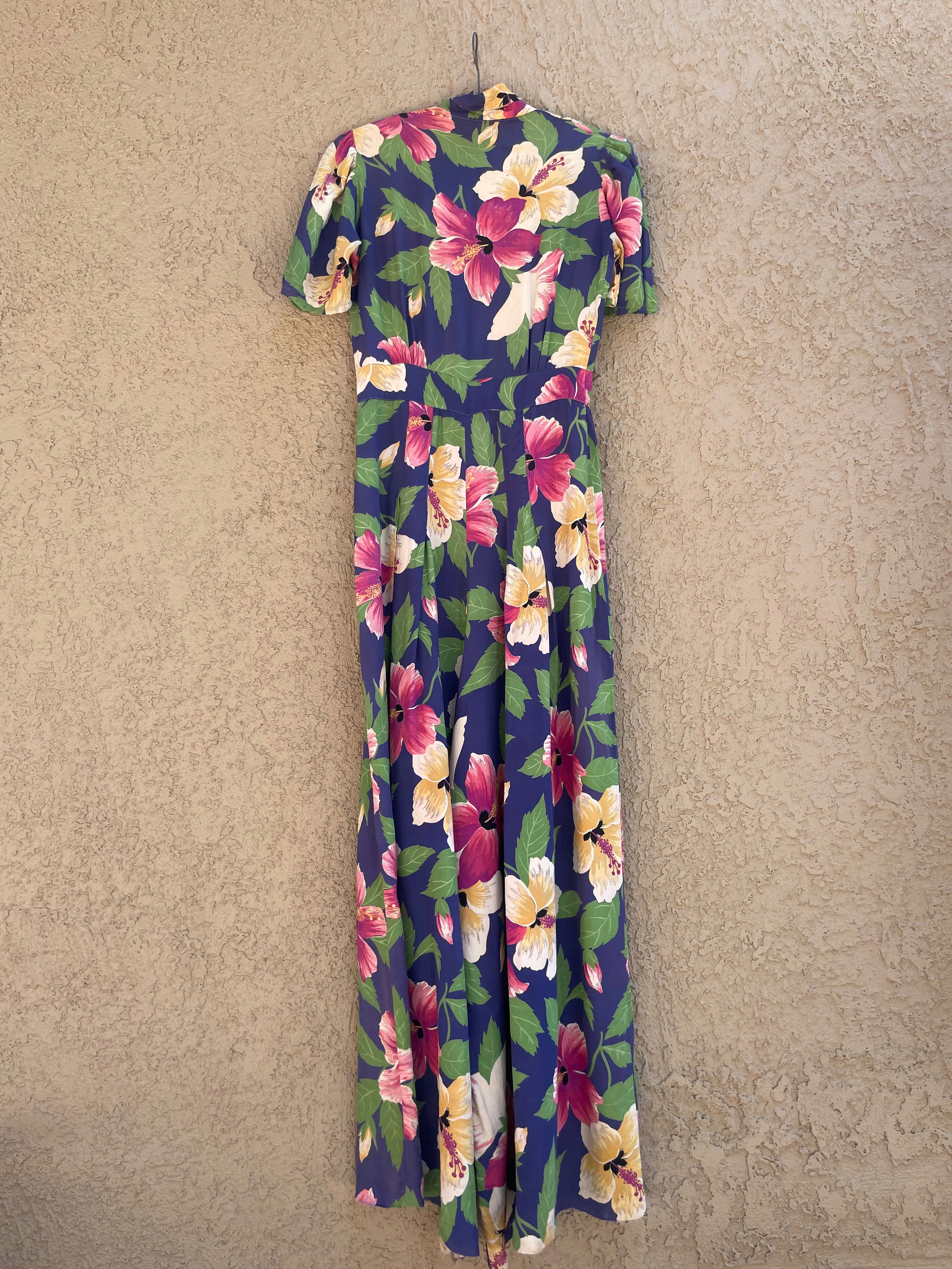 Rare 1940s Hawaiiana Rayon Palazzo Pant Tie Waist Jumpsuit
