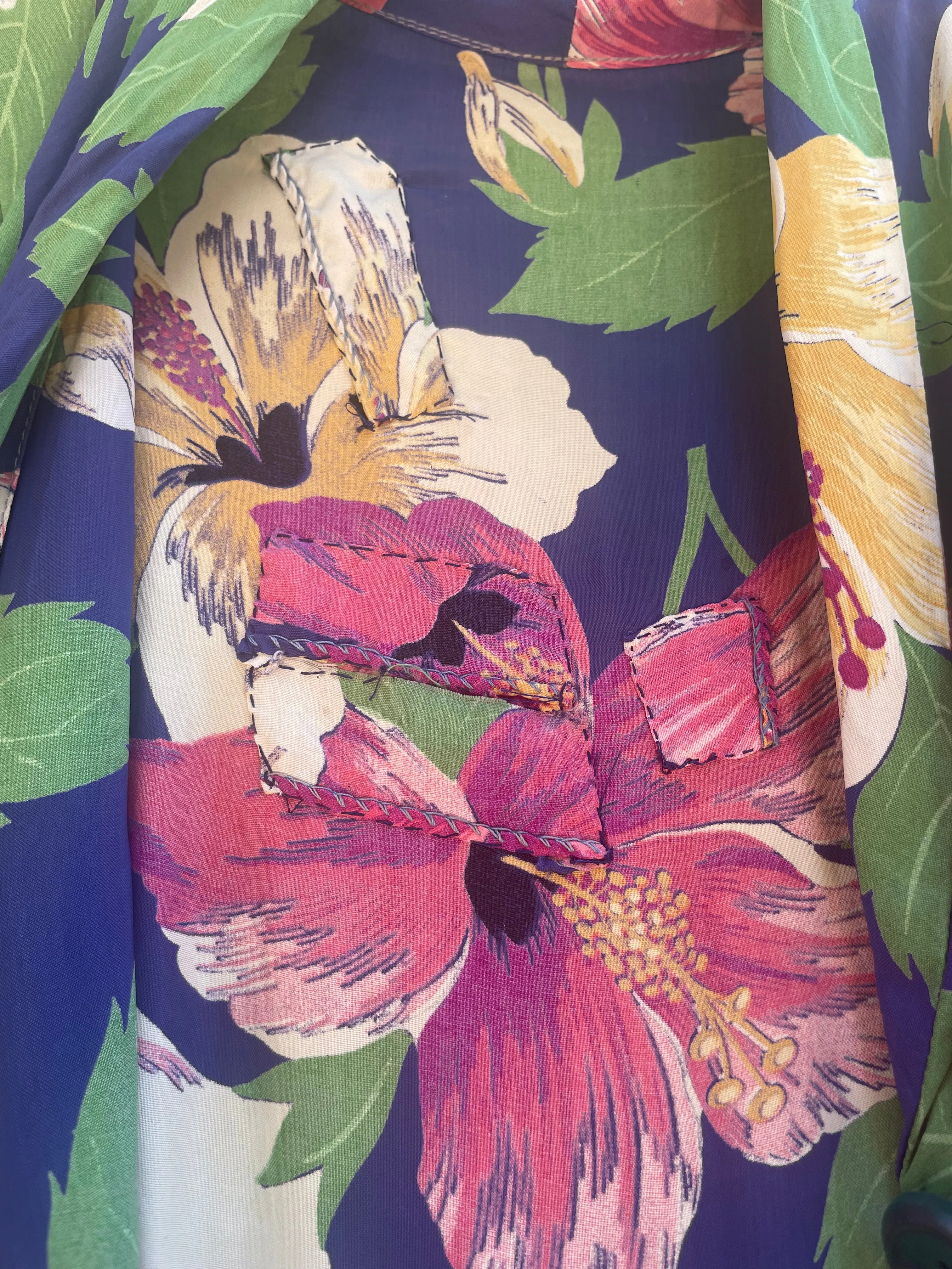 Rare 1940s Hawaiiana Rayon Palazzo Pant Tie Waist Jumpsuit