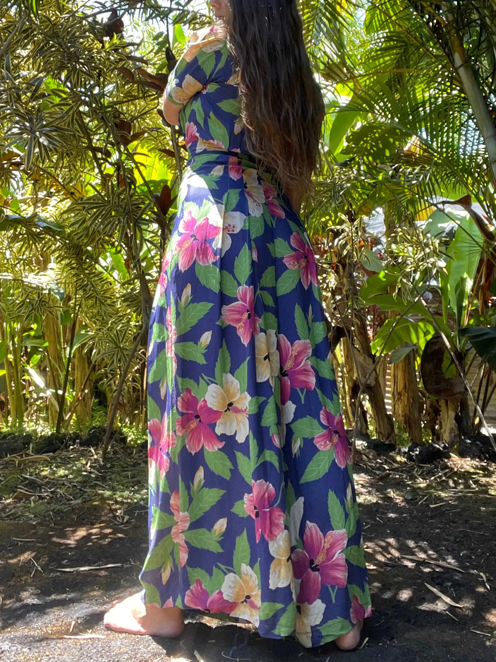Rare 1940s Hawaiiana Rayon Palazzo Pant Tie Waist Jumpsuit