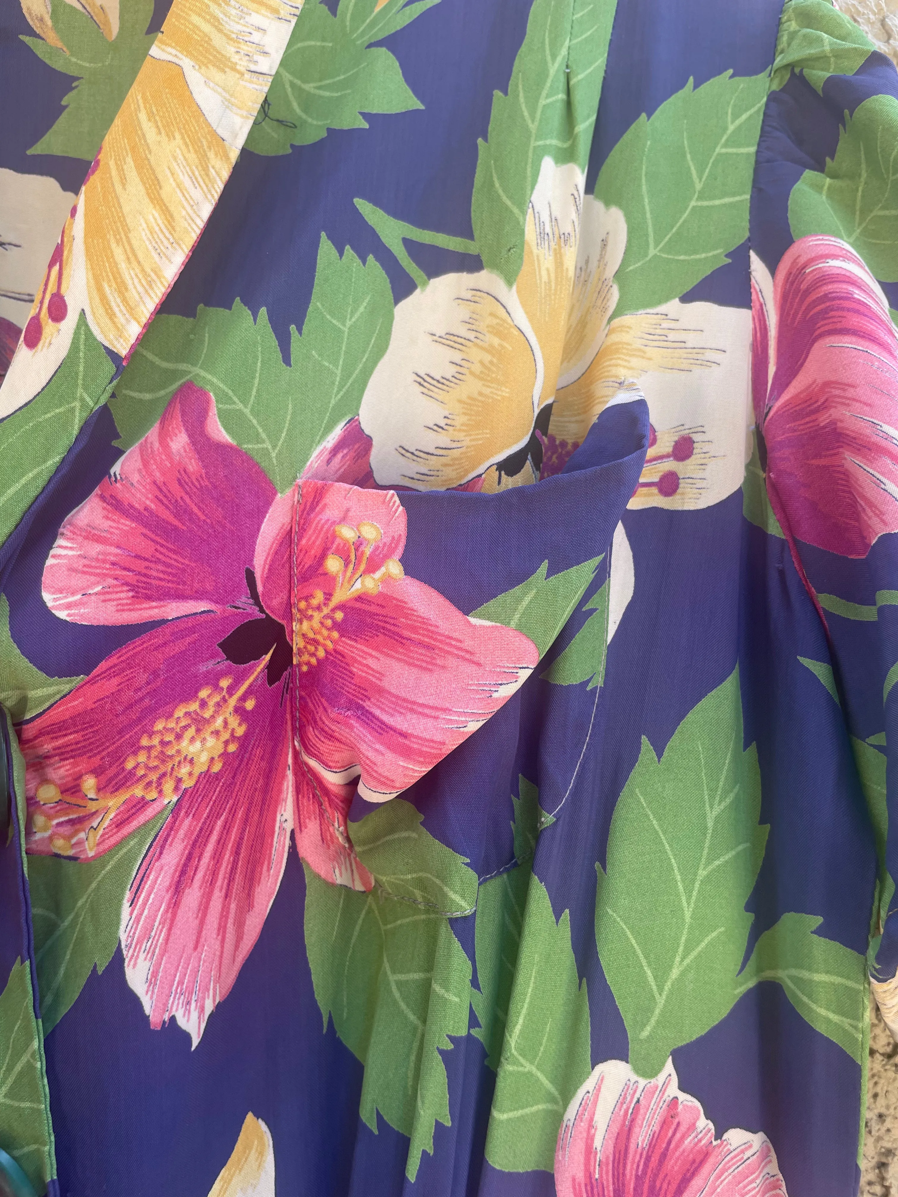 Rare 1940s Hawaiiana Rayon Palazzo Pant Tie Waist Jumpsuit