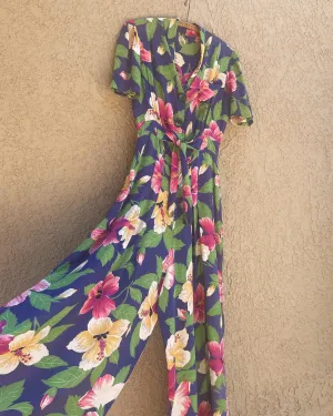 Rare 1940s Hawaiiana Rayon Palazzo Pant Tie Waist Jumpsuit