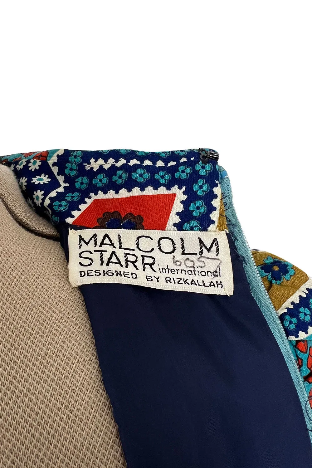 Rare Early 1970s Malcolm Starr by Youssef Rizkallah Felt Folk Art Dress w Quilted Top