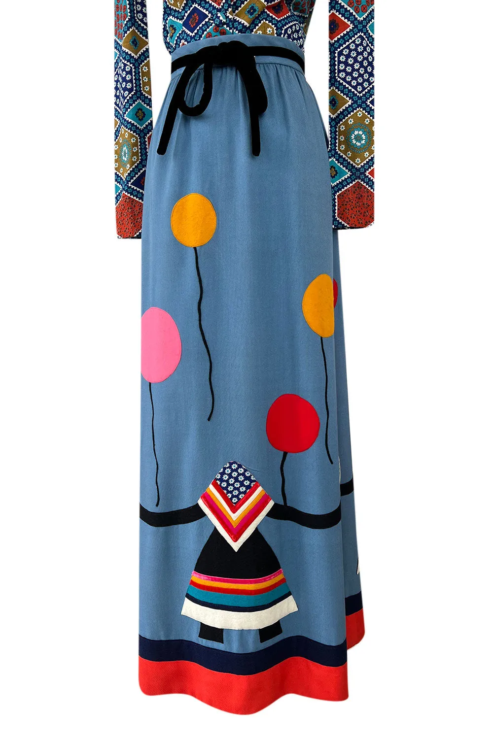 Rare Early 1970s Malcolm Starr by Youssef Rizkallah Felt Folk Art Dress w Quilted Top