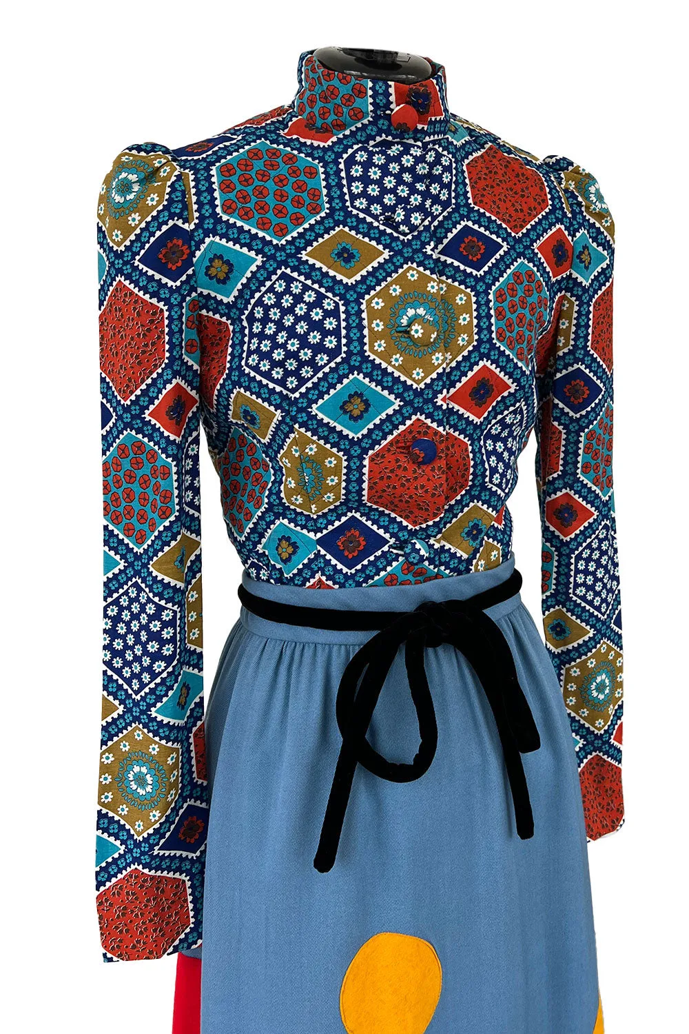 Rare Early 1970s Malcolm Starr by Youssef Rizkallah Felt Folk Art Dress w Quilted Top
