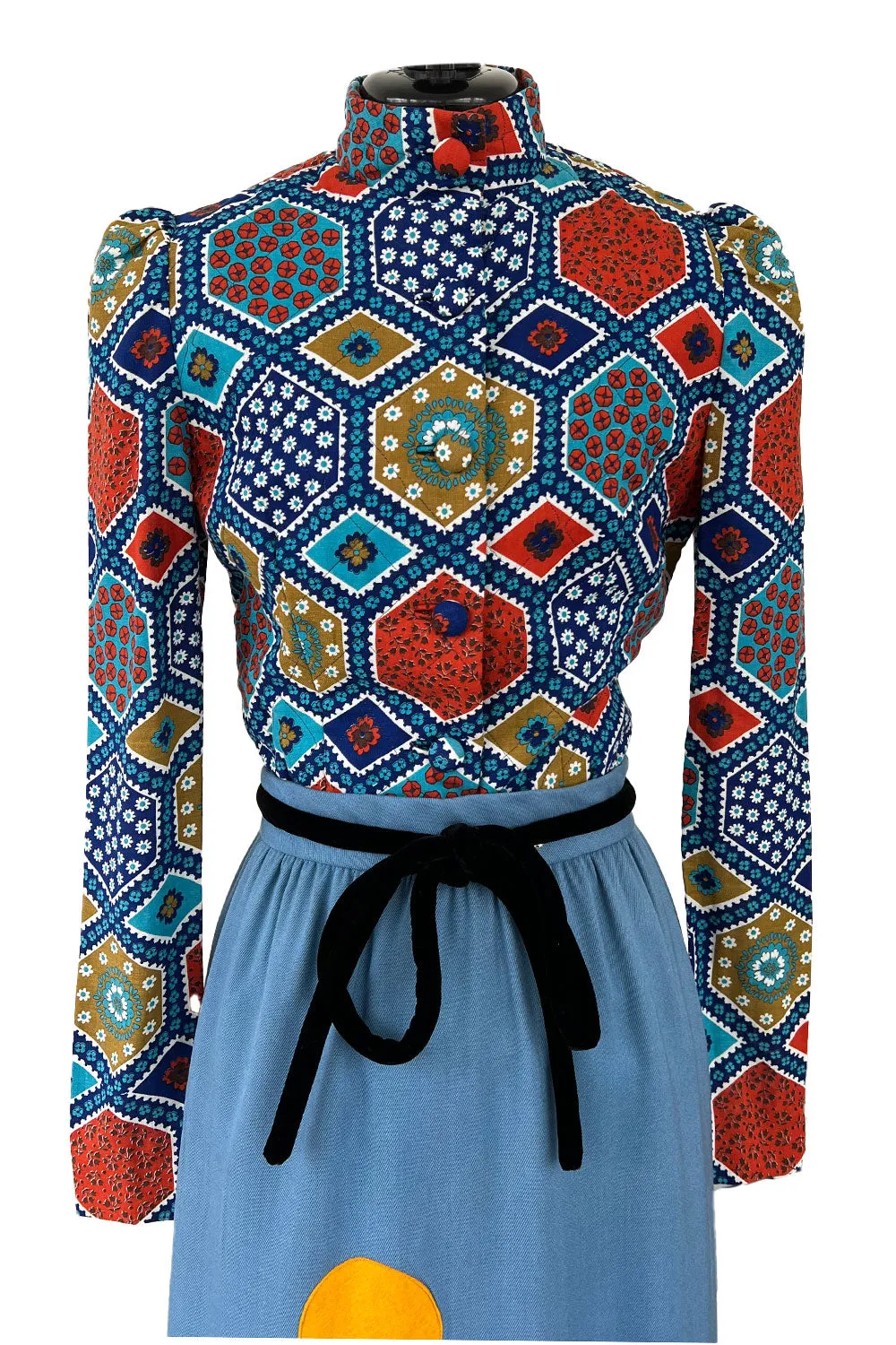 Rare Early 1970s Malcolm Starr by Youssef Rizkallah Felt Folk Art Dress w Quilted Top