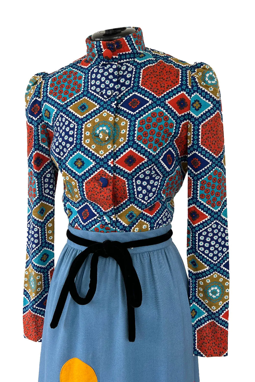 Rare Early 1970s Malcolm Starr by Youssef Rizkallah Felt Folk Art Dress w Quilted Top