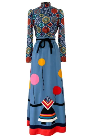 Rare Early 1970s Malcolm Starr by Youssef Rizkallah Felt Folk Art Dress w Quilted Top