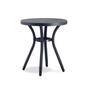 Ratana Palm Harbor 18" Round End Table with Durawood Top and Leather Antique Brown Weave on Legs