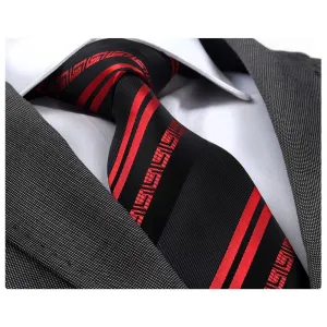 Red Black lines Mens Designer Silk Necktie with Gift Box - Premium Quality made in Europe