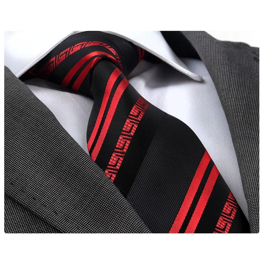 Red Black lines Mens Designer Silk Necktie with Gift Box - Premium Quality made in Europe
