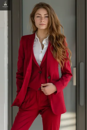 Red Three-Piece Suit for Women | Dressy Pant Suit Set | Women's Wedding & Formal Wear
