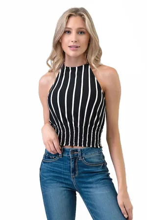 Retro Inspired Striped Halter Crop Top