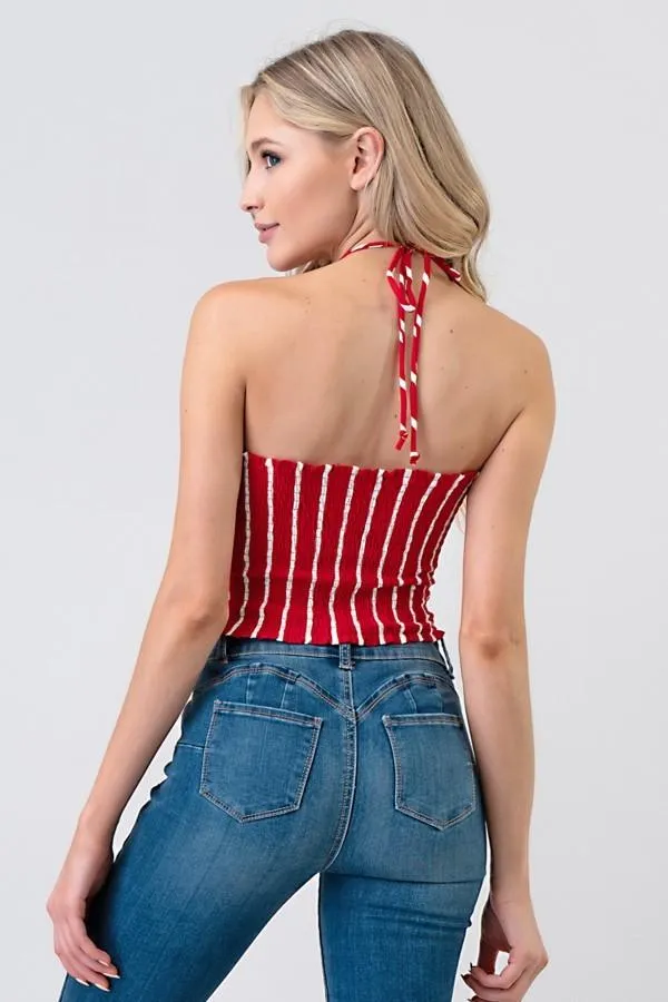 Retro Inspired Striped Halter Crop Top