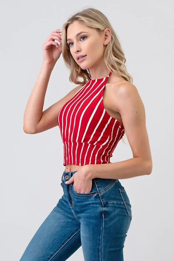 Retro Inspired Striped Halter Crop Top