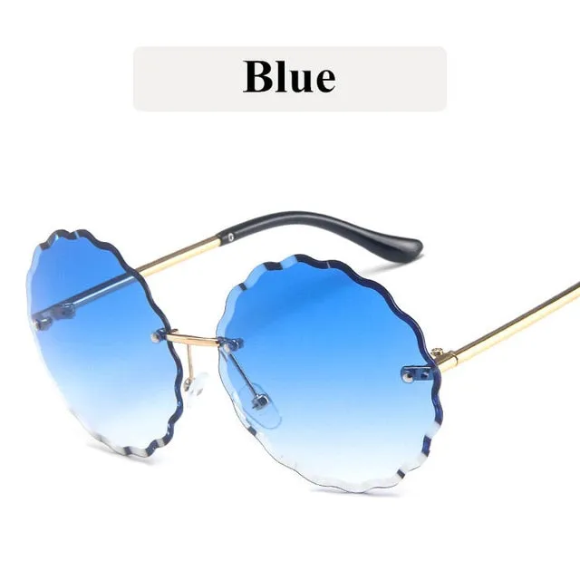 Retro Metal Round Frameless Floral Sunglasses Female Frame Sun glasses Beach Sunshade Travel Sunglasses uv400